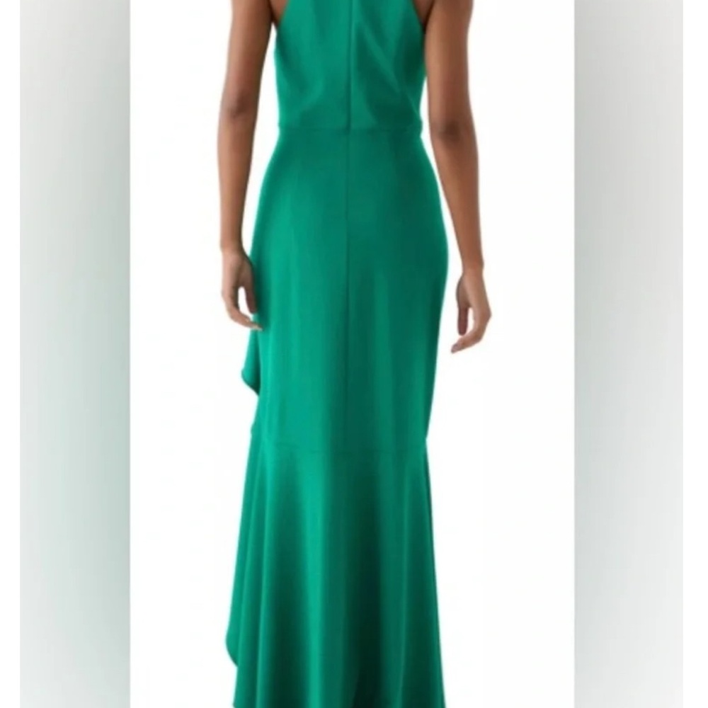 Adam Emerald Green High-Neck Ruffle High-Low Dress - Picture 2 of 6